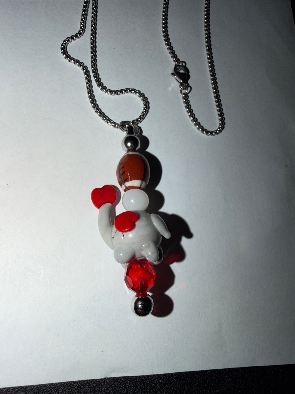 Gray & Red Glass Elephant Pendant Necklace w Heart Accent for Alabama Football